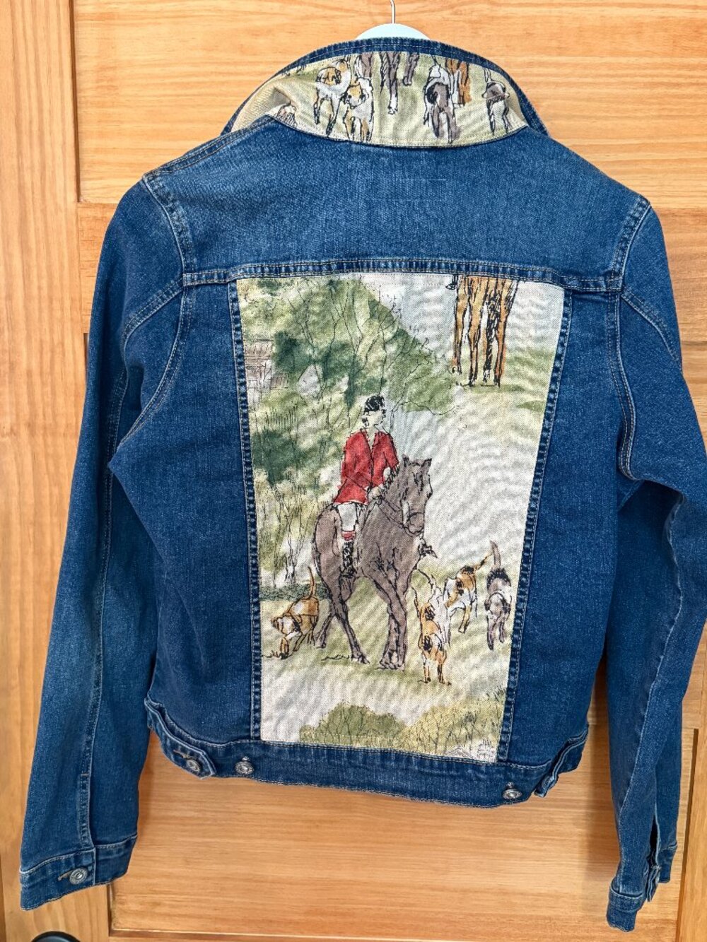 MangoBay Boutique Equestrian Horse Print Panel Custom Made Denim Jacket size L